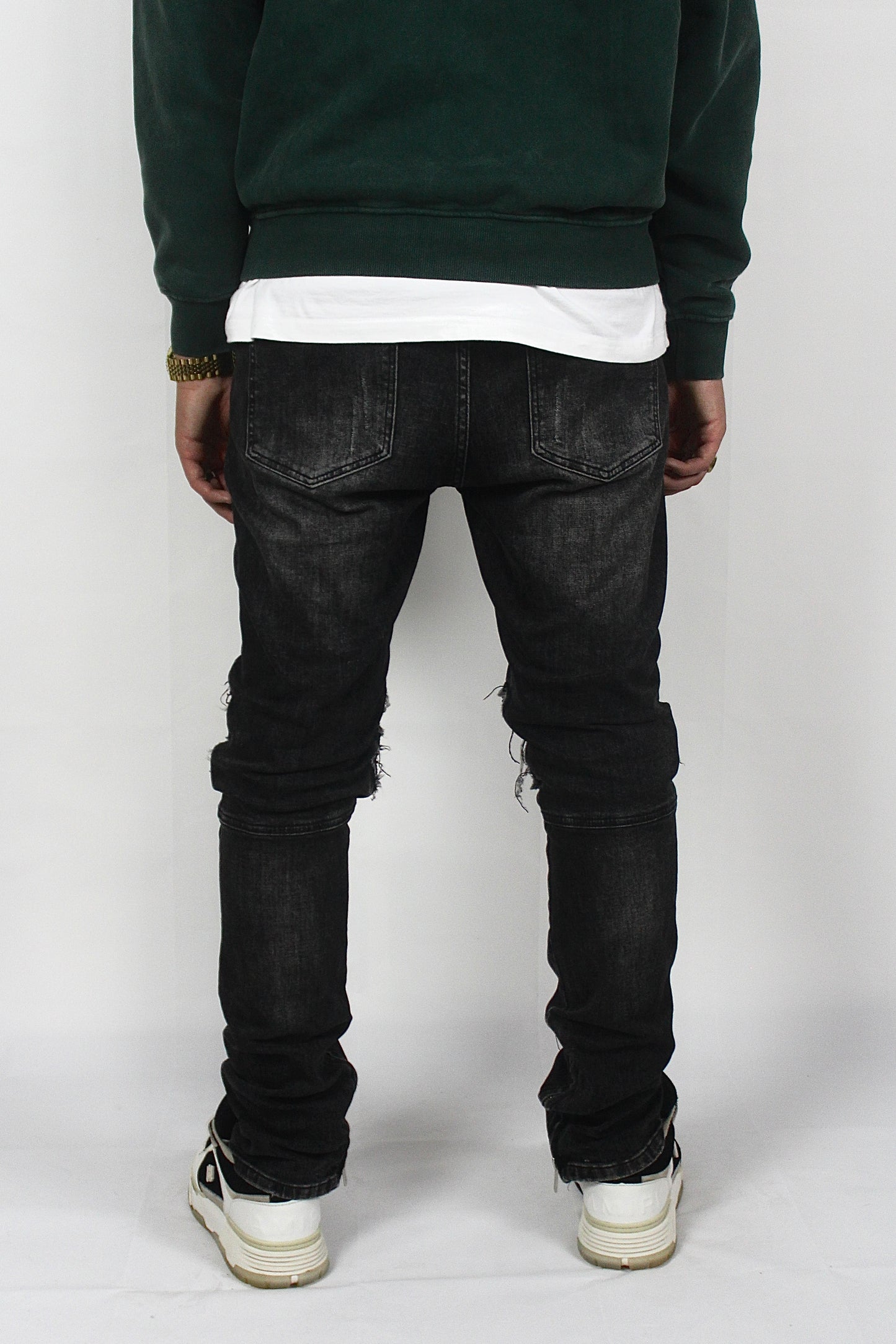 Jean zippé en denim délavé foncé